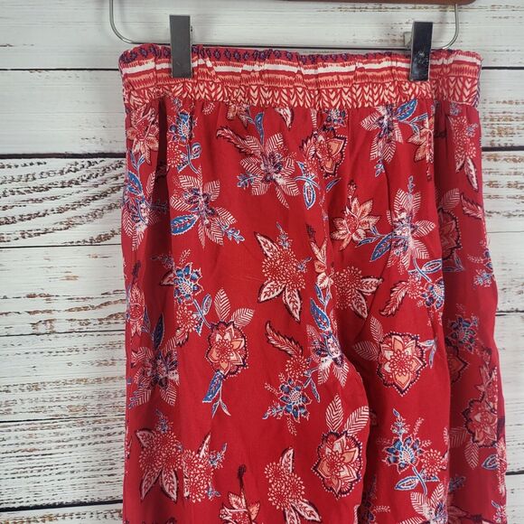 Gypsies & Moondust Pants M Womens Pull On Straight Leg Mid Rise Red Floral Print - Picture 9 of 13